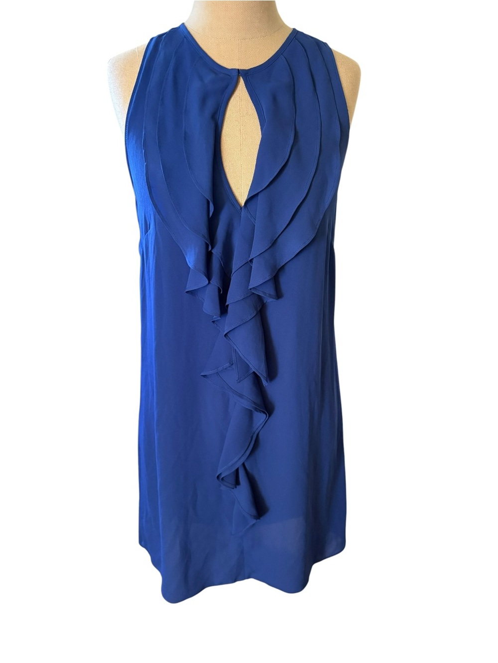 Women’s Sleeveless Ruffle Front Keyhole Top - Royal Blue